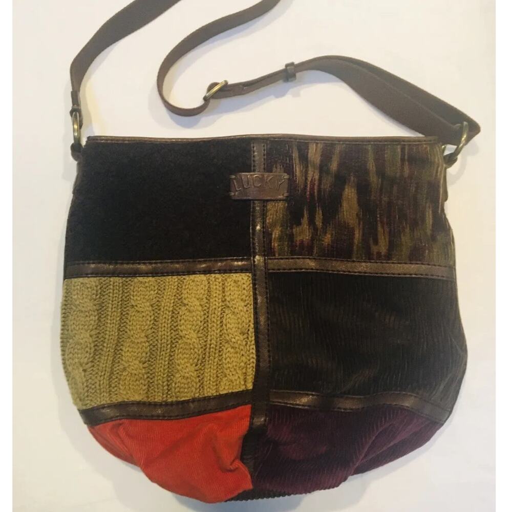 Lucky Brand Vintage Multicolor Patchwork Hobo Bucket Crossbody bag